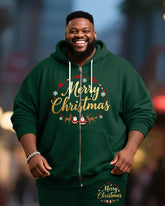 Big & Tall Men's Merry Christmas Letter Print Cardigan Hoodie Suit